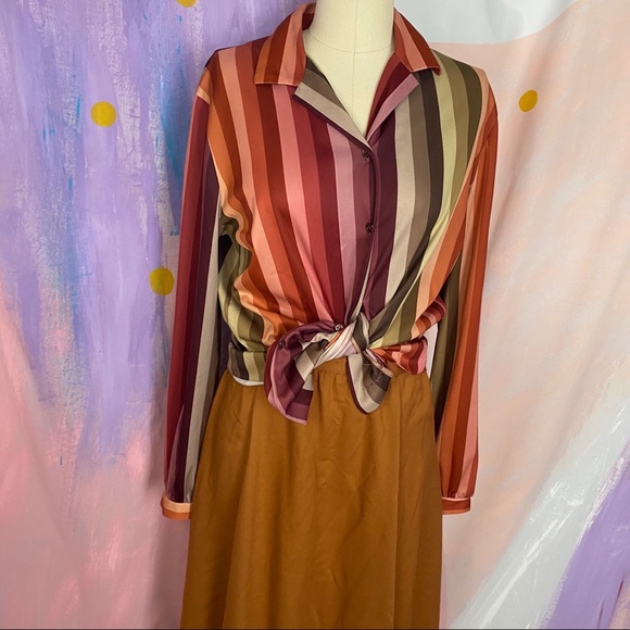 Vintage Tops - VINTAGE 1970s Donovan Galvani Rainbow Stripe Shirt